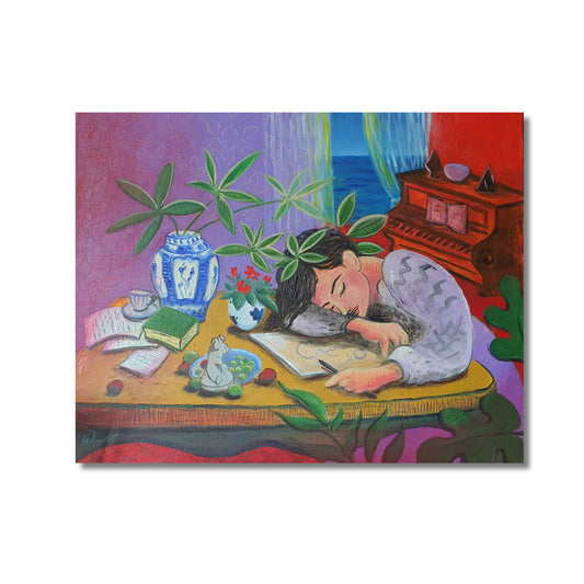 ORIGINAL FAUVISM PAINTING - Napping Girl- Art - Beautiful Woman - Bright Art