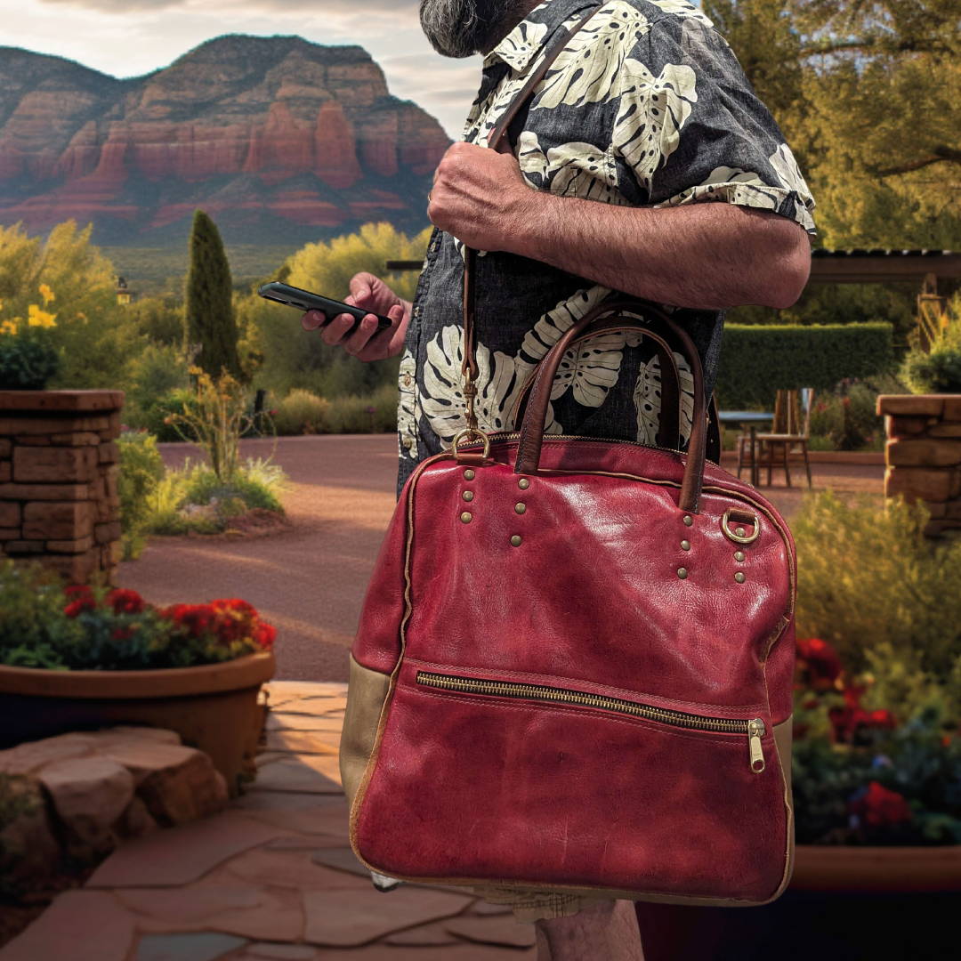 "BigRed" Timeless Travel Companion: Handcrafted Leather Weekender Bag - Artisan-Made with Full Grain Leather, Stylish and Durable Overnight Travel