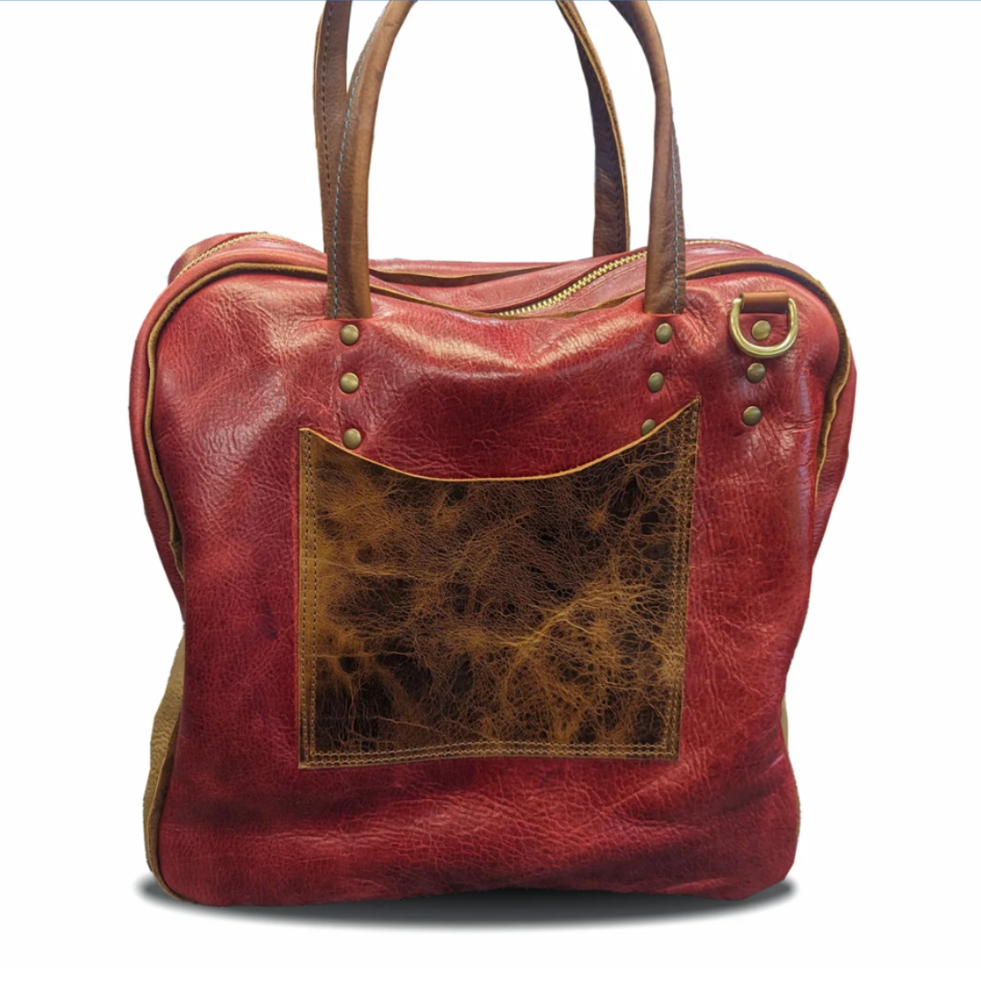 "BigRed" Timeless Travel Companion: Handcrafted Leather Weekender Bag - Artisan-Made with Full Grain Leather, Stylish and Durable Overnight Travel