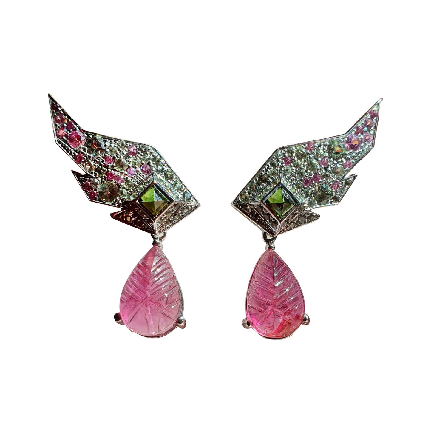 ANGEL WING EARRINGS - Drop Wing Earrings - Pink Tourmaline Earrings - Divine Earrings - Fancy Sapphire Earring