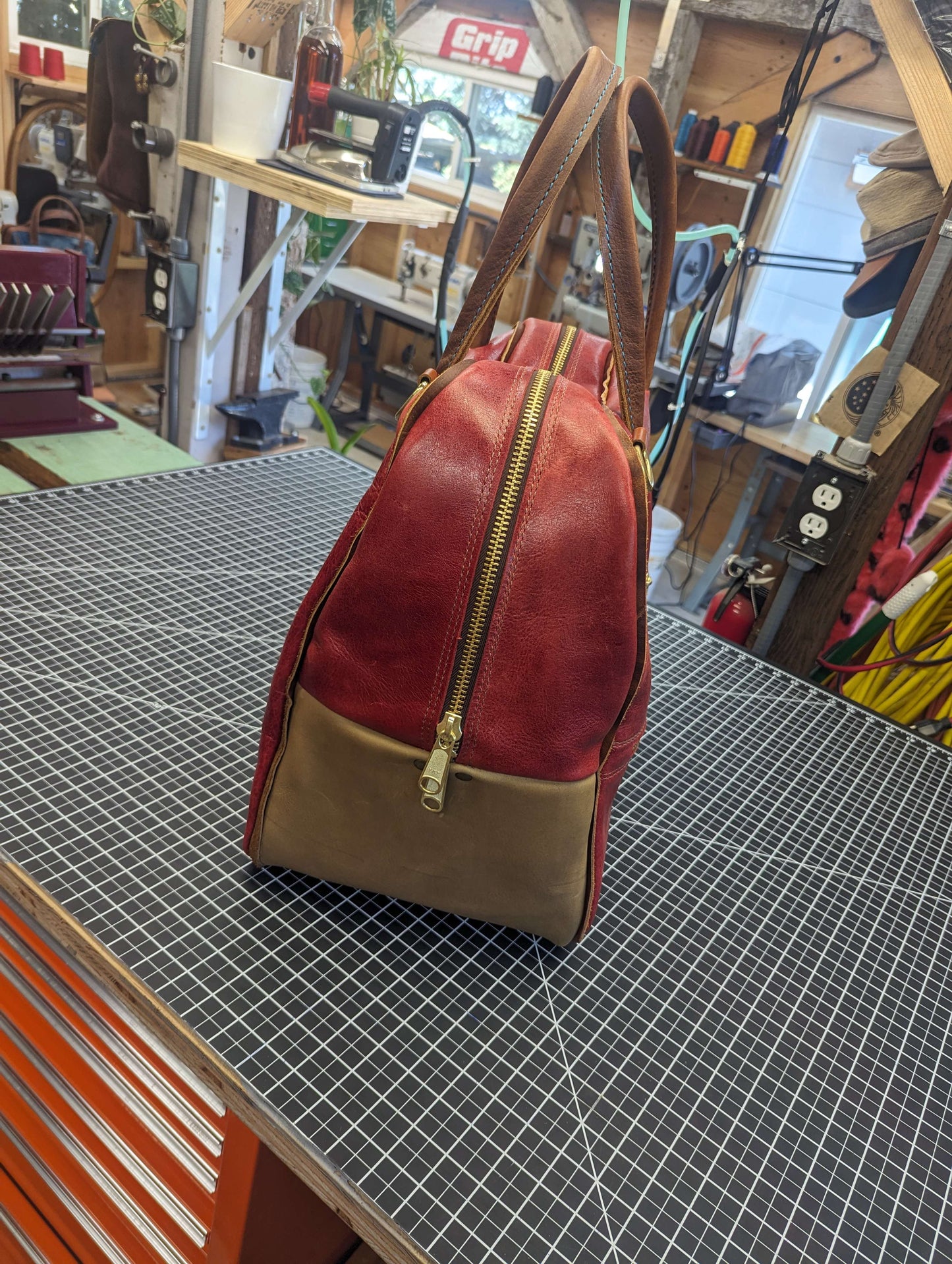 "BigRed" Timeless Travel Companion: Handcrafted Leather Weekender Bag - Artisan-Made with Full Grain Leather, Stylish and Durable Overnight Travel