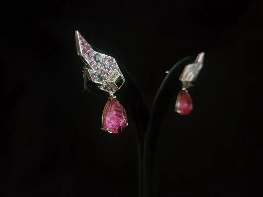 ANGEL WING EARRINGS - Drop Wing Earrings - Pink Tourmaline Earrings - Divine Earrings - Fancy Sapphire Earring