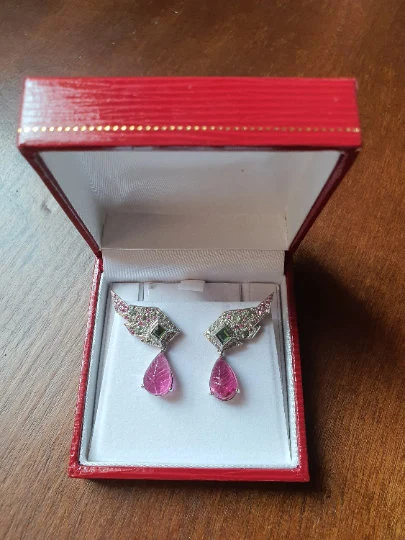 ANGEL WING EARRINGS - Drop Wing Earrings - Pink Tourmaline Earrings - Divine Earrings - Fancy Sapphire Earring