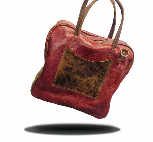 "BigRed" Timeless Travel Companion: Handcrafted Leather Weekender Bag - Artisan-Made with Full Grain Leather, Stylish and Durable Overnight Travel