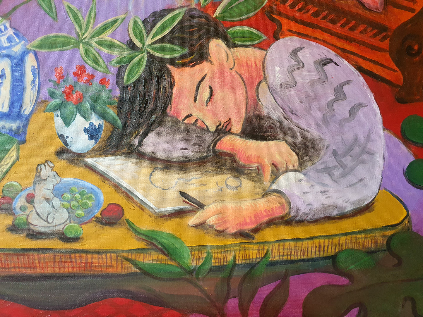 ORIGINAL FAUVISM PAINTING - Napping Girl- Art - Beautiful Woman - Bright Art