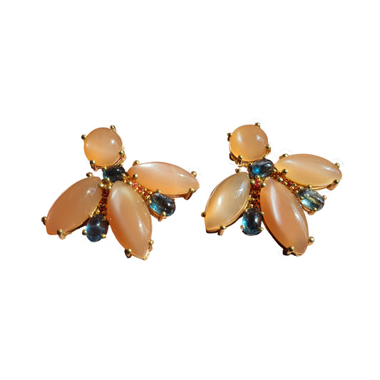 PEACH GEM EARRINGS - Moon Stone Earrings - Cabochon Earrings - Brides Maid Jewelry - Boho Style Earrings - Gift For Girlfriend