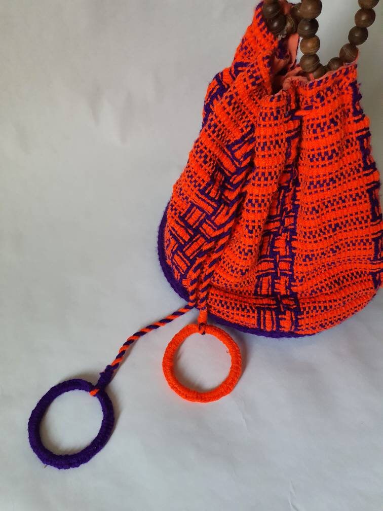 Loom Woven Wool Handbag-statement bag - summer fashion handbag - summer festival bag- collectable handbag - burning man bag - concert bag