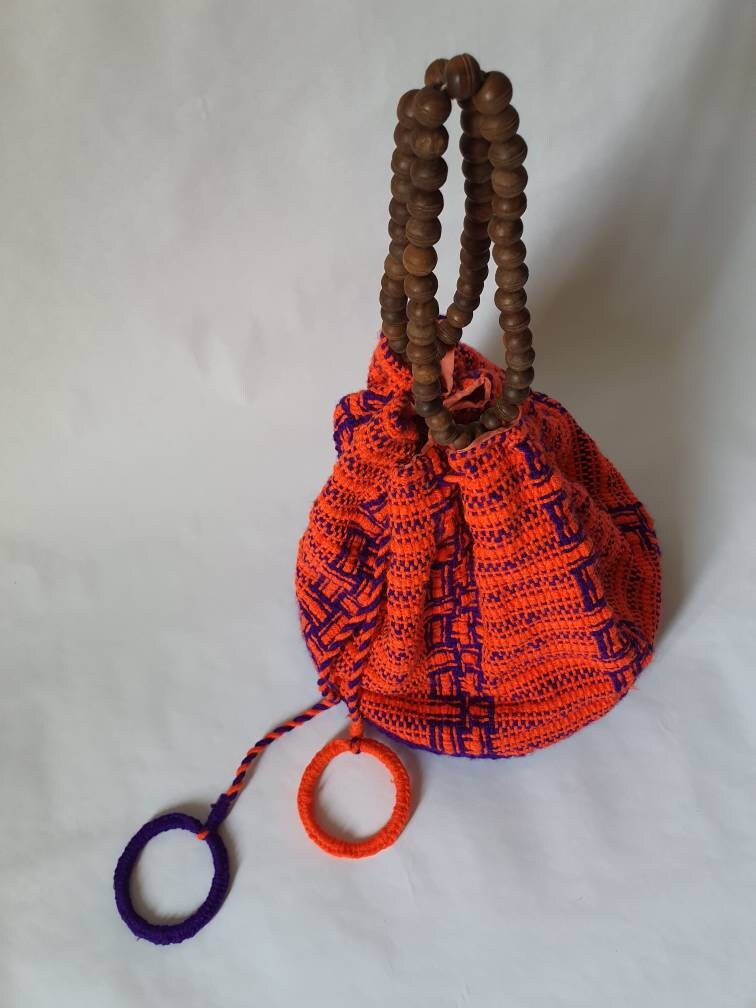 Loom Woven Wool Handbag-statement bag - summer fashion handbag - summer festival bag- collectable handbag - burning man bag - concert bag